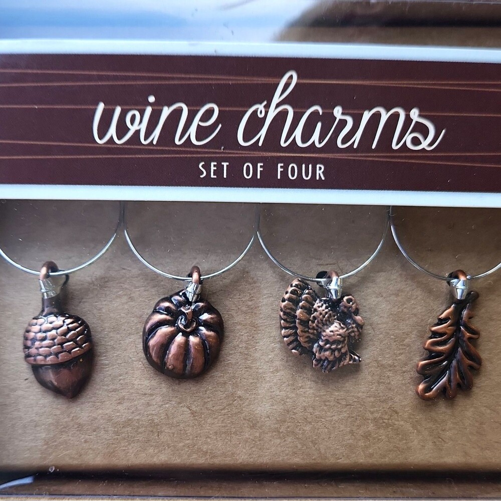 Grasslands Road Wine Glass Charms Set of 4 Copper Metal Thanksgiving MPN 464894